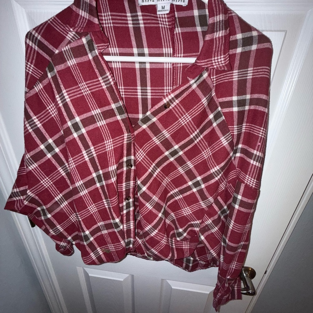 Burgundy Plaid Button Down Shirt